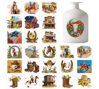 GLOBLELAND 25 Sheets Vintage West Cowboy Colorful Adhesive Lantern Stickers Sunflowers Plants Plastic Decal Stickers Riding Horse Adhesive Lantern Jar Decals for Window Lamp Glass Vase Home Decor