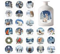 GLOBLELAND 25 Sheets Winter Animals Colorful Adhesive Lantern Stickers Arctic Wolf Adhesive Decal Stickers Winter Christmas Landscape Lamp Jar Sticker for DIY Glass Cup Vase Art Home Crafts Decor