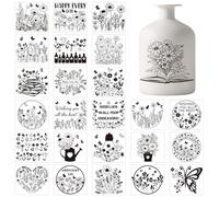 GLOBLELAND 25Pcs Flowers Silhouette Mason Jar Decals Stickers Daisies Butterflies Plastic Silhouette Wall Decals Stickers Adhesive Lantern Jar Stickers Window Lamp Decals Glass Art Home Decor