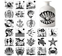 GLOBLELAND 25Pcs Marine Life Silhouette Mason Jar Decals Stickers Turtle Clown Fish Whale Plastic Silhouette Wall Decals Stickers Marine Animals Adhesive Lantern Jar Stickers Glass Art Home Decor