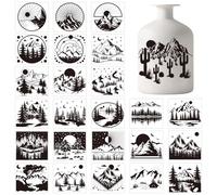 GLOBLELAND 25Pcs Mountains Silhouette Stickers Trees Scenery Plastic Silhouette Funny UV DTF Cup Wraps Adhesive Lantern Jar Stickers Window Lamp Decals Glass Art Mural Home Decor