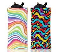 GLOBLELAND 2Pcs Artistic Stripes Soft Glasses Case Colorful Ripples Travel PU Leather Glasses Bag Dots Lines Portable Squeeze Top Eyeglass Case Pouch for Sunglasses Watches Phones Makeup Brushes