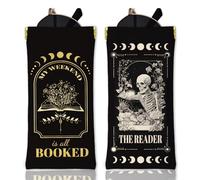 GLOBLELAND 2Pcs Black Book Skull Soft Glasses Case for Adult Moons and Flowers Travel PU Leather Glasses Bag Portable Squeeze Top Eyeglass Case Pouch for Men Women Watches Phones Makeup Brushes