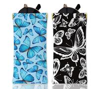 GLOBLELAND 2Pcs Blue Butterfly Soft Glasses Case Black and White Wings Travel PU Leather Glasses Bag Butterfly Animal Portable Squeeze Top Eyeglass Case Pouch for Sunglasses Watches Phones