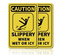 GLOBLELAND 2Pcs Caution Slippery When Wet or Icy Metal Sign 8x12inch 35 Mil Aluminum Warning Sign for Outdoor Areas Driveways Walkways Parking Lots Staircases UV Protected and Waterproof