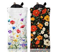 GLOBLELAND 2Pcs Colorful Wildflowers Soft Glasses Case Butterfly and Plants Bushes Travel PU Leather Glasses Bag Portable Squeeze Top Eyeglass Case Pouch for Watches Phones Makeup Brushes