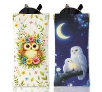 GLOBLELAND 2Pcs Cute Owls Flowers Glasses Pouch Soft Spring Night Snowy Owl Sunglasses Bag Squeezing Top Portable Eyeglass Pouch Case for Travel Women Man