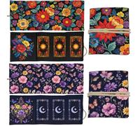 GLOBLELAND 2Pcs Flowers Butterflies Tarot Card Holder Sun and Moon Polyester Tarot Magic Divination Large Storage Pouch Accessories for Playing Cards and Tarots
