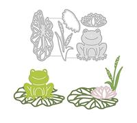 GLOBLELAND 2Pcs Frog Metal Cutting Dies Nymphaea Die Cuts for DIY Scrapbooking Easter Birthday Valentine's Day Cards Making Album Envelope Decoration,Matte Platinum