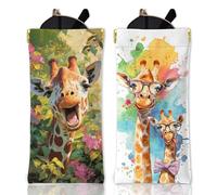 GLOBLELAND 2Pcs Funny Giraffe Soft Glasses Case for Adult Cute Animals PU Leather Glasses Bag Colorful Giraffe Squeeze Top Eyeglass Case Portable Sunglasses Pouch for Men Women Watches Phones