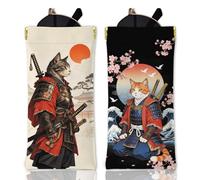GLOBLELAND 2Pcs Japanese Samurai Cat Glasses Pouch Soft Handsome Cat Sunglasses Bag Squeezing Top Portable Eyeglass Pouch Case for Travel Women Man