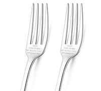 GLOBLELAND 2Pcs May The Fork Be with You Funny Engraved Forks with Gift Box Stainless Steel Dinner Forks Table Forks for Friends Families Festival Wedding