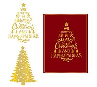 GLOBLELAND 2Pcs Merry Christmas Trees Hot Foil Plate Metal Xmas Happy New Year Greeting Words Foil Plates Dies Emboss templates for Card Making DIY Scrapbooking Photo Album Decorative