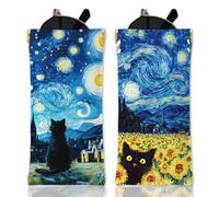 GLOBLELAND 2Pcs Oil Painting Black Cat Soft Glasses Case Starry Night Travel PU Leather Glasses Bag Sunflower Cat Portable Squeeze Top Eyeglass Case Pouch for Sunglasses Watches Phones Makeup Brushes