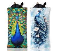GLOBLELAND 2Pcs Peacock and Flowers Soft Glasses Case Travel PU Leather Glasses Bag Portable Squeeze Top Eyeglass Case Pouch for Watches Phones Makeup Brushes