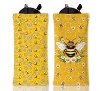 GLOBLELAND 2Pcs Queen Bee Soft Glasses Case Daisy and Bee Travel PU Leather Glasses Bag Portable Squeeze Top Eyeglass Case Pouch for Watches Phones Makeup Brushes