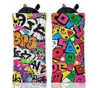 GLOBLELAND 2Pcs Street Art Graffiti Soft Glasses Case Color Travel PU Leather Glasses Bag Portable Squeeze Top Eyeglass Case Pouch for Sunglasses Watches Phones Makeup Brushes