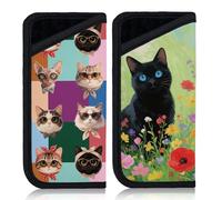 GLOBLELAND 2Pcs Various Cats Glasses Case Black Cat In The Flowers Soft Slim Eyeglass Case Slip in Glasses Sleeve Portable Sunglasses Pouch for Women Men Watches Phones Makeup Brushes