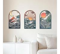 GLOBLELAND 3 Pcs Boho Metal Minimalist Landscape Wall Decor Line Abstract Wall Art Sculpture Moon Star Vintage Hollow Out Metal Wall Decoration for Indoor Living Room Outdoor Art Museum Cafe Garden