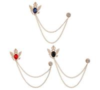 GLOBLELAND 3 Pcs Men's Eagle Chain Brooch Pins Vintage Gold Rhinestone Lapel Chains with Double Pin Clasp Formal Suit Accessories for Wedding Business Tuxedo Blazer Evening Party