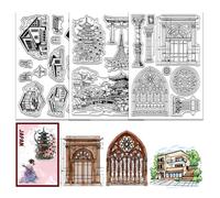 GLOBLELAND 3 Sheets Building House Clear Stamp for Scrapbooking Window Park Silicone Stamps Architecture Building Transparent Stamp Set for Card Making DIY Embossing Journaling