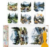 GLOBLELAND 3 Sheets Camping Scenery Furniture Transfer 11.8x5.9inch Bear Mountain River Rub on Transfer UV Self-Adhesive Stickers Wall Art Craft for Furniture Room Desk