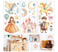 GLOBLELAND 3 Sheets Cartoon Fairy Tale Furniture Transfer 6x12inch Prince and Princess Rub on Transfer Self-Adhesive Wall Art Decals for Bedroom Living Room Desk Table Decoration
