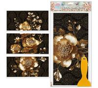 GLOBLELAND 3 Sheets Colorful 3D Golden Peony Flower Rub on Transfers 30x15cm/11.8x5.9inch Retro Flower Furniture Decor Transfers Transfers Stickers for Bedroom Living Room Desk Table Decoration