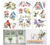 GLOBLELAND 3 Sheets Flowers and Birds Furniture Transfer 6x12inch Flower Wreath and Birds Rub on Transfer Self-Adhesive Wall Art Decals for Bedroom Living Room Desk Table Decoration