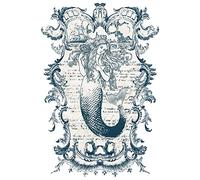 GLOBLELAND 3 Sheets Mermaid Transfer Stickers Sea Wave Rub on Decor Transfers Sticker Decals for Cabinet Wood Door DIY Craft