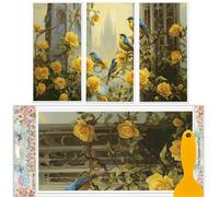 GLOBLELAND 3 Sheets Spring Realistic Bird Flower Furniture Transfer 11.8x5.9inch Castle Rose Rub on Transfer UV Self-Adhesive Stickers Wall Art Craft for Bedroom Living Room Desk Table