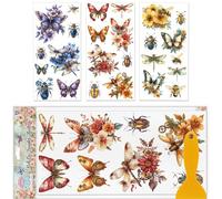 GLOBLELAND 3 Sheets Steampunk Insect Furniture Transfer 11.8x5.9inch Flowers Butterfly Dragonfly Rub on Transfer UV Self-Adhesive Stickers Wall Art Craft for Furniture Room Desk