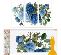 GLOBLELAND 3 Sheets Vintage Blue Flowers Colorful Rub on Transfers Retro Hummingbird Furniture Decor Transfer Sticker 11.8x5.9inch Plants Decals Stickers for Bedroom Living Room Desk Table Decoration