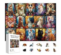 GLOBLELAND 300Pcs 15 Cats Atlas Wooden Jigsaw Puzzles for Toddler Children Learning 11.22x15.16inch Colorful Cats and Flowers Wood Puzzles Holiday Birthday Gifts for Preschool Learning