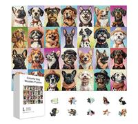 GLOBLELAND 300Pcs 28 Dogs Atlas Wooden Jigsaw Puzzles for Toddler Children Learning 11.22x15.16inch Colorful Puppy Wood Puzzles Holiday Birthday Gifts for Preschool Learning