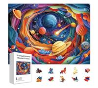 GLOBLELAND 300Pcs 3D Visual Universe Wooden Jigsaw Puzzles for Toddler Children Learning 11.22x15.16inch Colorful Planets Wood Puzzles Birthday Anniversary for Preschool Learning