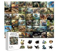 GLOBLELAND 300Pcs 42 Dinosaurs Atlas Wooden Jigsaw Puzzles for Adult 11.22x15.16inch Colorful Jurassic Dinosaur Plate Wood Puzzles for Aldult Christmas Halloween Birthday