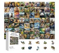 GLOBLELAND 300Pcs 70 Animal Atlas Wooden Jigsaw Puzzles for Toddler Children Learning 11.22x15.16inch Colorful Wild Animals Wood Puzzles Holiday Birthday Gifts for Preschool Learning