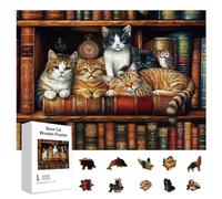 GLOBLELAND 300Pcs Book and Cat Wooden Jigsaw Puzzles for Adult 11.22x15.16inch Colorful Owl and Clock Wood Puzzles Holiday Birthday Gifts for Adults