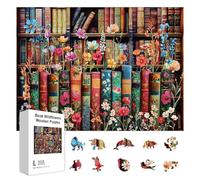 GLOBLELAND 300Pcs Books Wild Flowers Wooden Jigsaw Puzzles for Adult Colorful Bookshelf Jigsaw Puzzles for Adults Birthday Gifts Anniversary