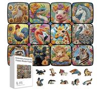 GLOBLELAND 300Pcs Embroidery Animals and Flowers Wooden Jigsaw Puzzles for Adult 11.22x15.16inch Colorful 12 Animals Wood Puzzles for Adults Christmas Halloween Birthday