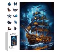 GLOBLELAND 300Pcs Fantasy Pirate Ship Wooden Jigsaw Puzzles for Adult Colorful Ocean Sailboat Wood Jigsaw Puzzles for Christmas Halloween Birthday