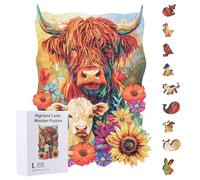 GLOBLELAND 300Pcs Highland Cattle Wooden Jigsaw Puzzles 11.1x15.1inch for Adults Colorful Sunflower Wood Jigsaw Puzzles for Holidays Birthday
