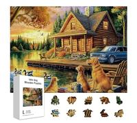 GLOBLELAND 300Pcs Lake Dog Wooden Jigsaw Puzzles for Adult 11.22x15.16inch Colorful Golden Retriever and Duck Wood Puzzles for Adults Christmas Halloween Birthday