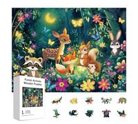 GLOBLELAND 300Pcs Night Forest Cartoon Animals Wooden Jigsaw Puzzles for Adults 11.22x15.16inch Colorful Cartoon Deer Fox Wood Puzzle for Holidays Birthday Gift