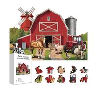 GLOBLELAND 300Pcs Red Barn House Wooden Puzzles for Adults 15.15x10.47 inch Farm Animals Jigsaw Puzzles Wood Colorful Jigsaw Puzzle for Birthday Christmas