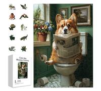 GLOBLELAND 300Pcs Toileting Corgi Wooden Jigsaw Puzzles for Toddler Children Learning 11.22x15.16inch Colorful Funny Cute Dog Wood Puzzles Holiday Birthday Anniversary for Preschool Learning