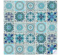 GLOBLELAND 30pcs vintage bohemian Wall Tile Sticker DIY wallpaper waterproof oil resistant for bathroom kitchen living room Home decoration 4.7x4.3 inches