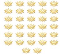 GLOBLELAND 32PCS Golden Lotus Wall Decor Stickers 5.51x3.94inch Self-Adhesive Acrylic Mirror Wall Sticker for Summer Pond Living Room Bedroom Office Space Hallways Bathroom Events Parties