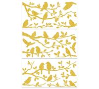 GLOBLELAND 3Pcs Golden Birds and Branches Silhouette Furniture Transfer 6x12inch Rub on Transfer Self-Adhesive Wall Art Decals for Bedroom Living Room Desk Table Decoration
